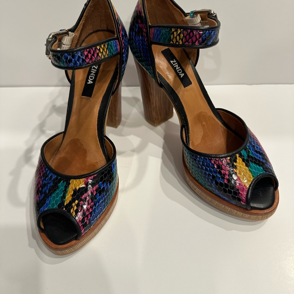 Black and Blue High Heeled Sandals with Ankle Strap